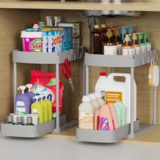 2 Pack Multi-Purpose Pull-Out Storage Organizers, under Sink Organizers and Stor