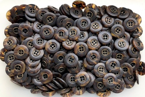 Button 20mm 18mm Brown Tortoise Shell Effect 4 Hole Brass Metal Insert M64A M64B - Picture 14 of 24