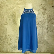 Lulus Blue Tell Me Caged Neck Swing Dress Small