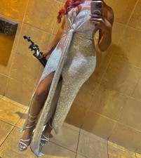 Fashion Nova Silver Sequin Dress Sexy Womens Size M