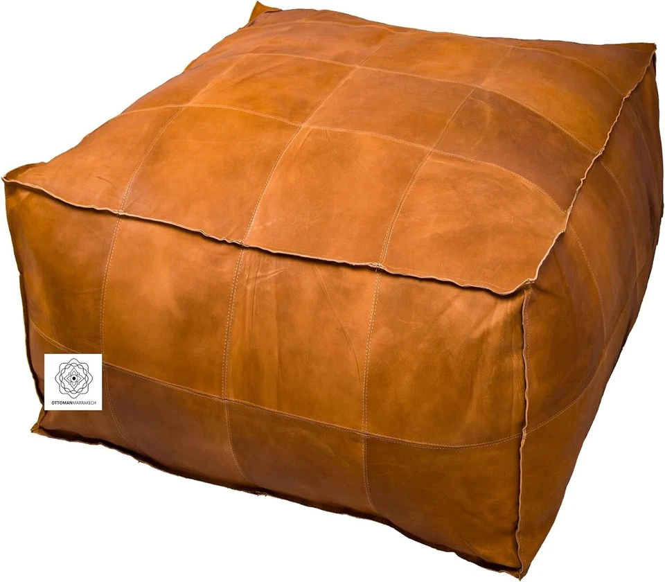 30''New Boho Moroccan Brown Trending Leather Genuine Unstuffed New Pouffe - Image 4 of 4