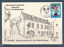 carte 1er jour fête du timbre Disney Mickey Donald  71  Montcenis    2004