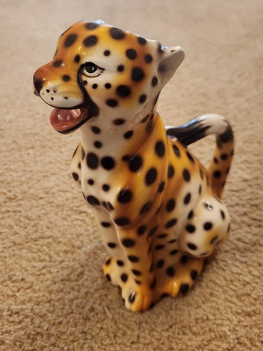 Vtg Mid Century Cheetah Sculpture Hand Painted Italy 11.5"
