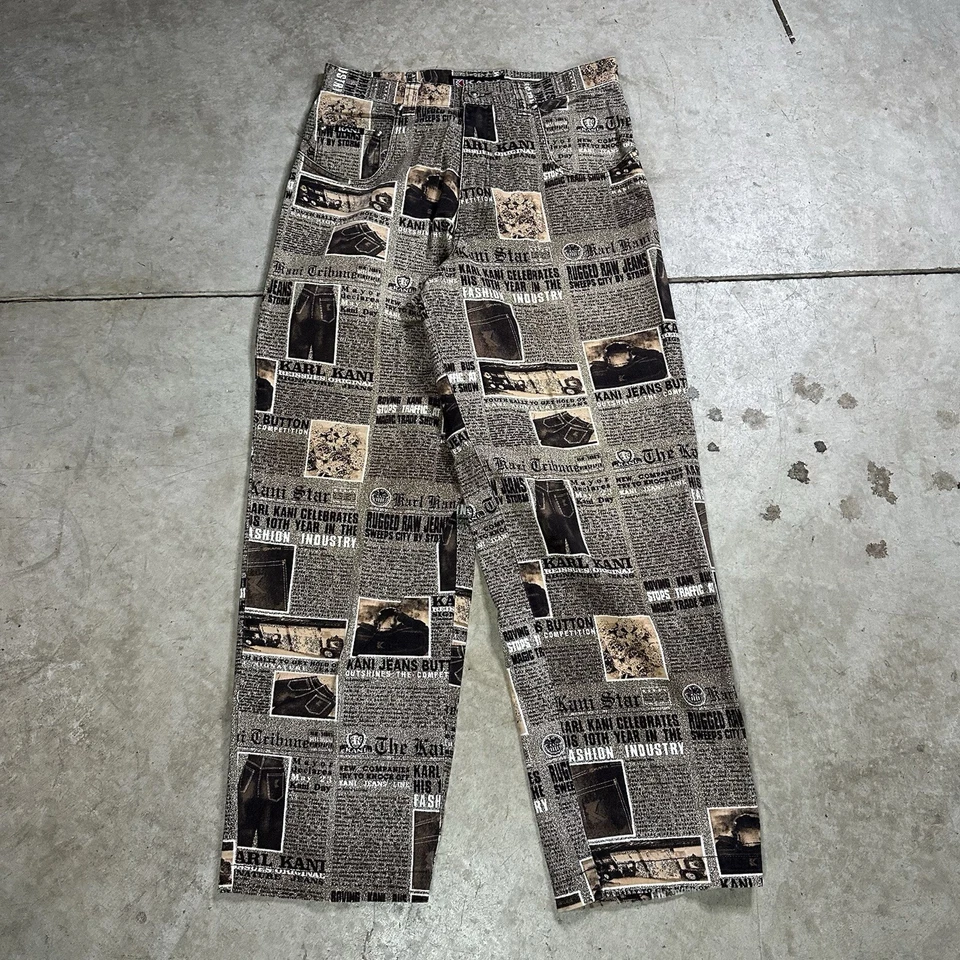Jeans Vintage Karl Kani Periódico AOP 32x32 Sueltos Hip Hop Rap Y2K Años 90 Foto 2 de 4