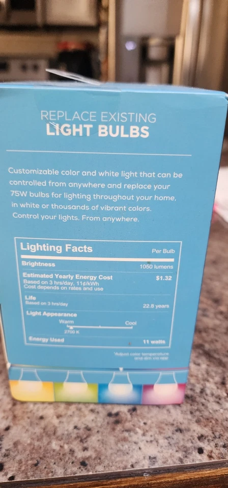 Merkury A21 Smart WIFI 11W LED Bulb Color + White 75 Watt Equivalent 1050 Lumens - Image 3 of 4