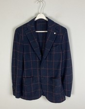 L.B.M. 1911 Men  s Navy Wool Jersey Windowpane Two-Button Sport Coat Size 46