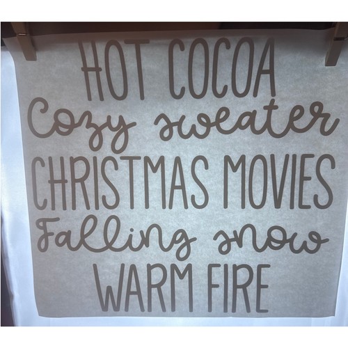 New Hot Cocoa Cozy Sweater Christmas Movies Falling Snow Warm Fire Heat Transfer