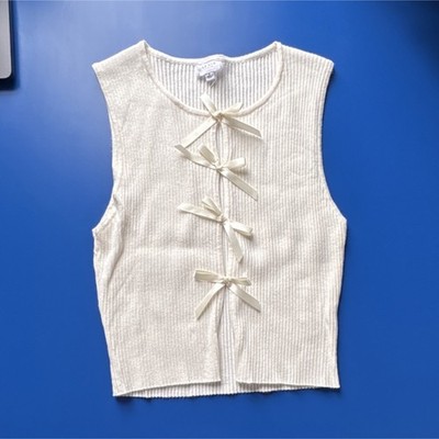 Le Lis Women's Ivory Knit Bow Tie Cropped Sleeveless Tank Top Regular Size S