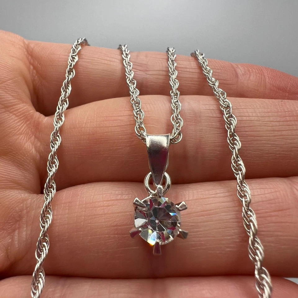 Collana in argento sterling 925 solitario cubic zirconia pendente gioielli da... - Immagine 2 di 4