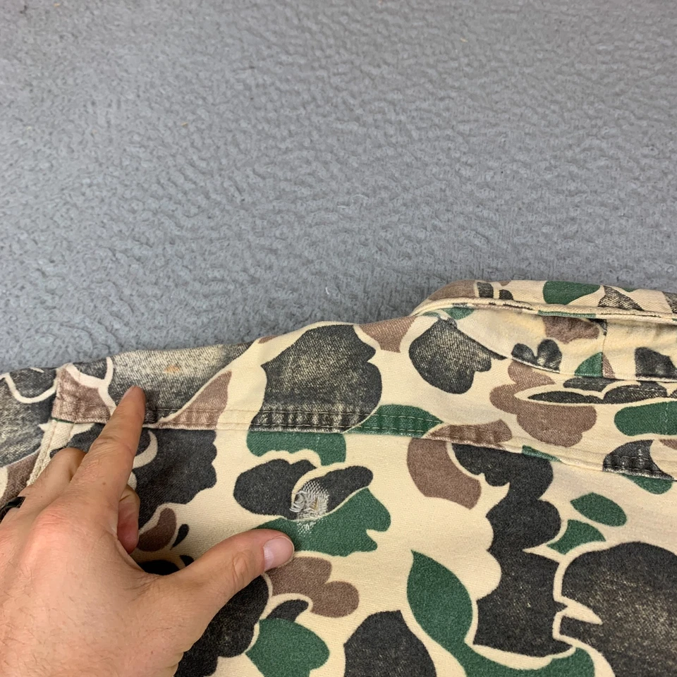 Camisa vintage años 70 camuflada de pato piel de rana abotonada talla L OG 107 mangas personalizadas Foto 4 de 4