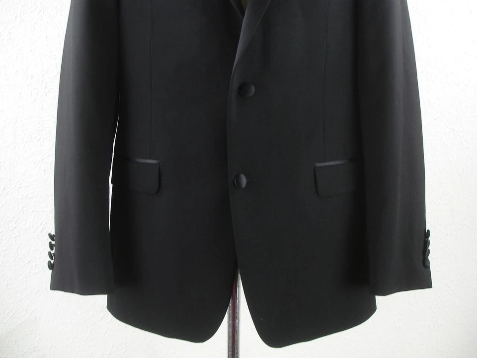 Men's 38R Tommy Hilfiger Black Tuxedo Formal Wedding Jacket Blazer Satin Lapels - Image 3 of 4