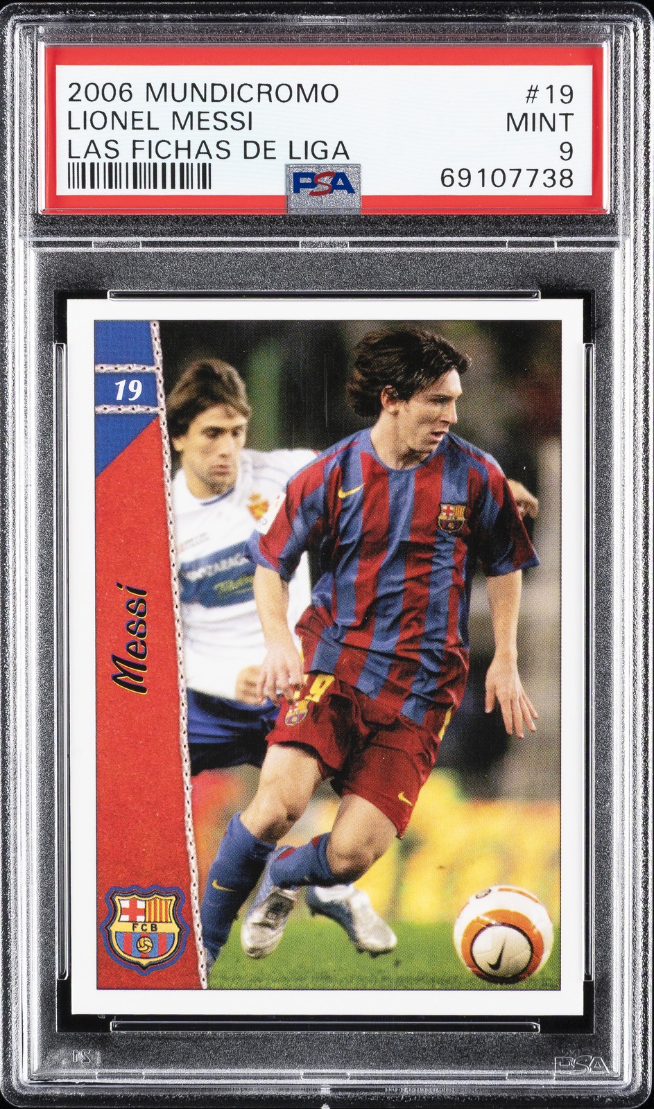 2006 MUNDICROMO LAS FICHAS DE LIGA #19 LIONEL MESSI PSA 9