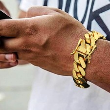 14mm Cuban Link Chain For Men 14k Gold Plated Stainless Steel Chain Bracelet