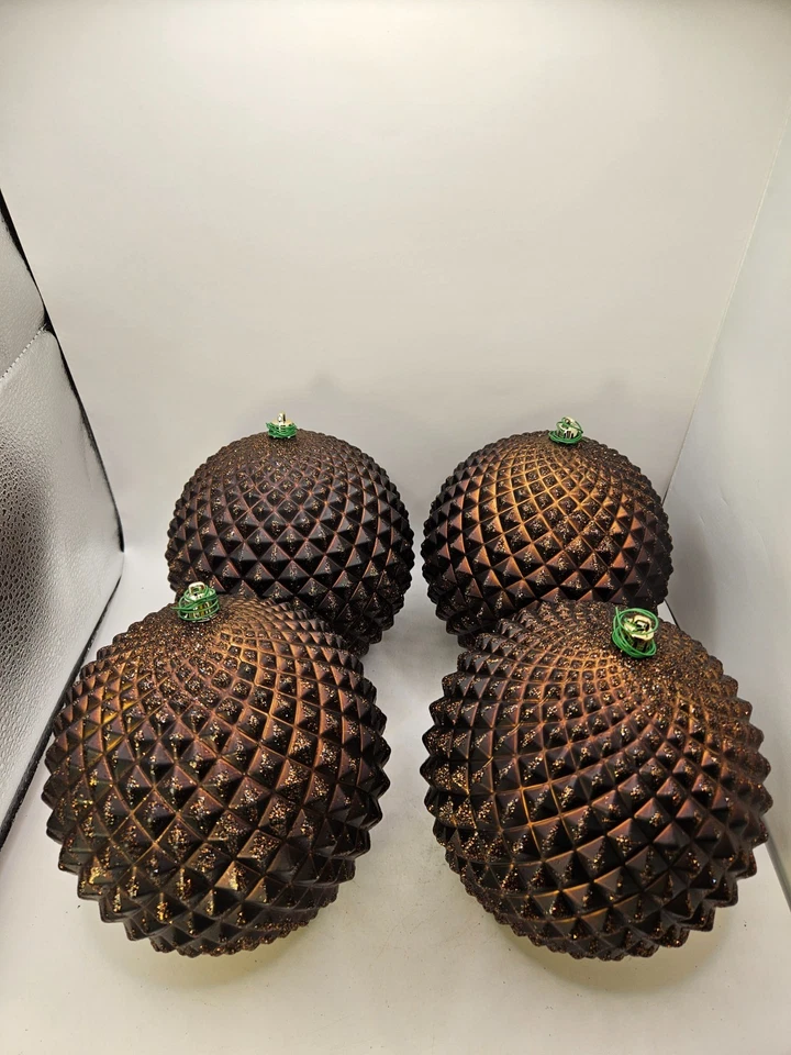 Vickerman 6" Plastic Chocolate Durian Glitter Ball Ornament Set of 4 - Image 2 of 4