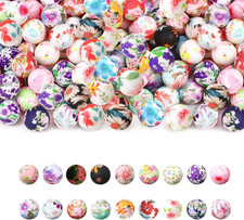 54Pcs Flower Silicone Beads Set 15mm Round Silicone Beads Bulk Floral Print Rubb