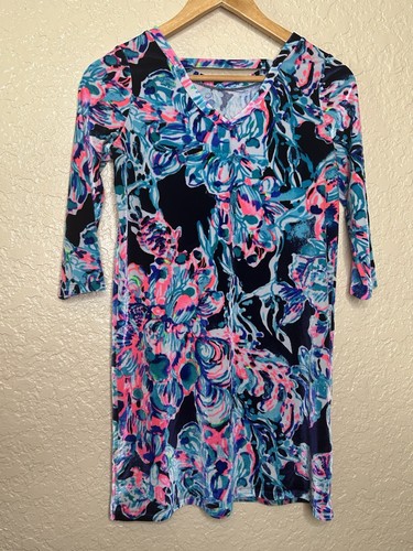 🩷 Lilly Pulitzer Mini Olive Dress Girls Size XL (12-14) Velvet 3/4 Sleeve Beach - Picture 5 of 7