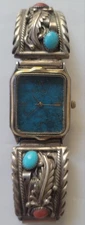 Navajo Skyway Trading Company Sterling Turquoise & Coral Watch