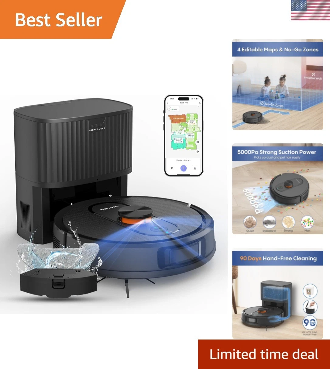 Robot Vacuum and Mop with LiDAR Navigation, 5000Pa Robot Vacuum Cleaner with ...