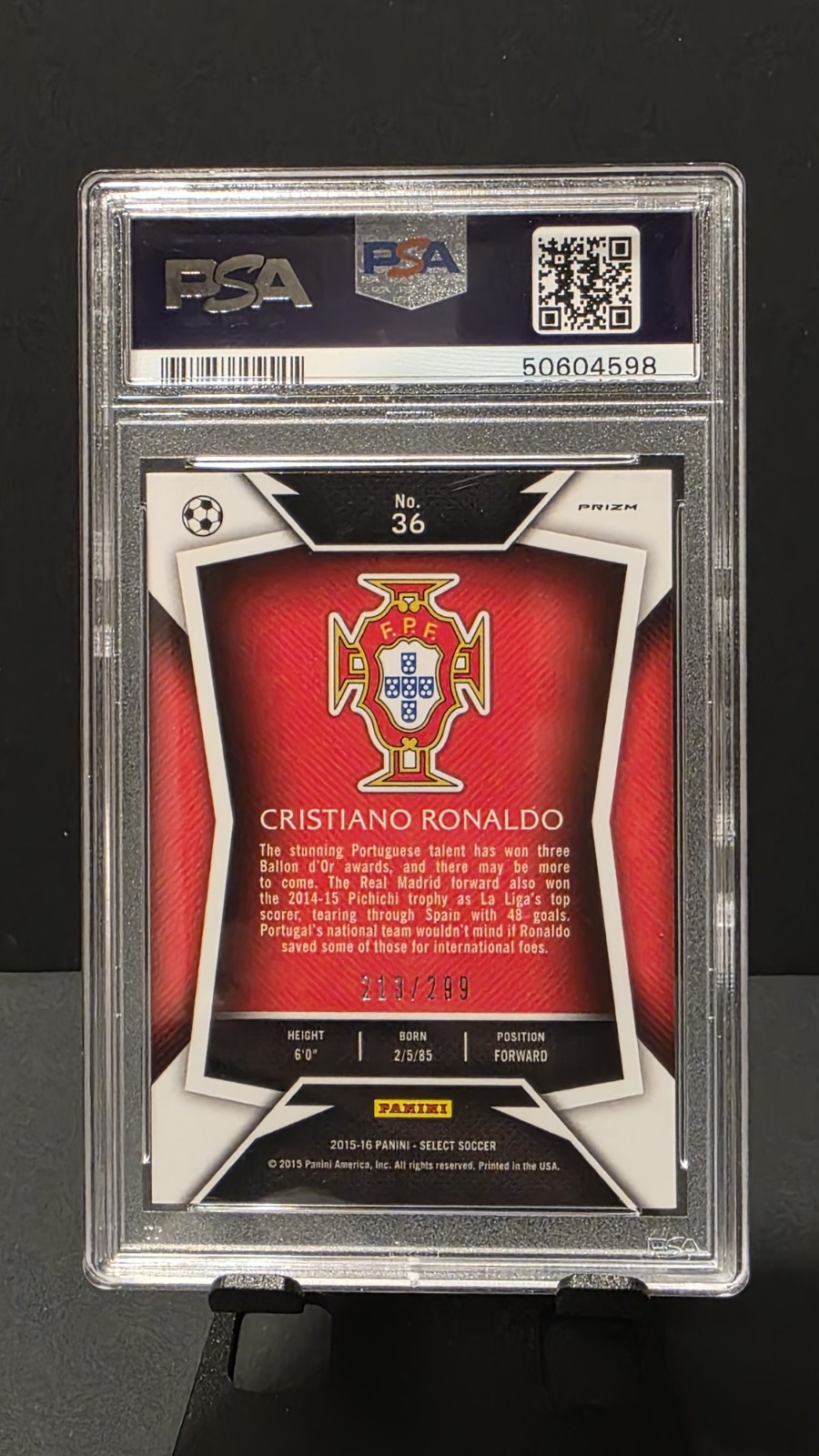 2015 Panini Select Cristiano Ronaldo Blue Prizm /299 PSA 10 GEM MINT Portugal... view 2