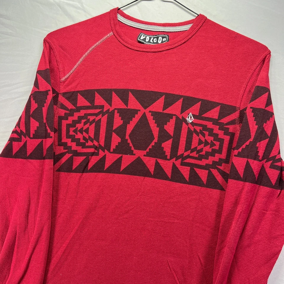 Vintage Y2K Volcom Thermal Shirt Mens Small Red Long Sleeve Waffle Knit Skate - Image 4 of 4