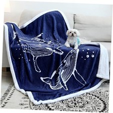 Whale Blanket, Super Soft Cozy Navy Blue Throw Blankets with 60"x80" Whale 2