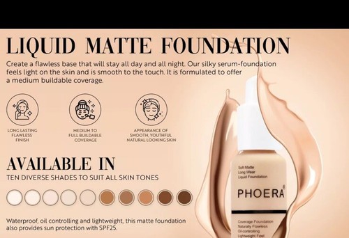 2 Pk Phoera® Full Coverage Foundation Soft Matte Oil Control Concealer Flawless - Picture 3 of 8