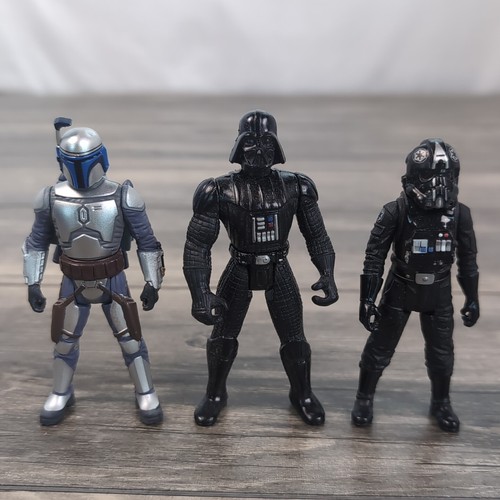 Star Wars Action Figure Lot Of 3 Darth Vader Boba Fett Tie Fighter Pilot 4"
