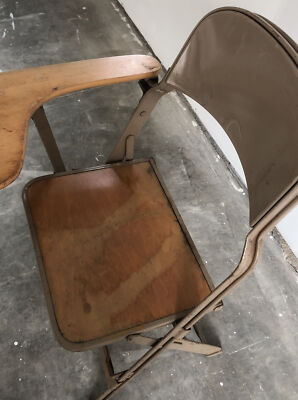 【T】OLD MOUNTAIN OLD FOLDING CHAIR Gin Clarin MFG. Chicago Vintage Fold-Out Wooden & Metal Arm Rest