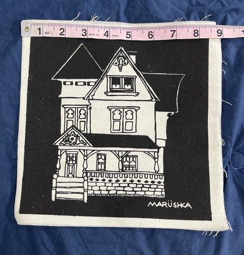 Vintage Marushka Screen Print Black Victorian House Michigan MCM 9 x 9 - Picture 3 of 5