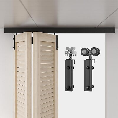 CCJH Ceiling Mount Box Rail Bifold Sliding Barn Door Hardware Heavy Duty Track