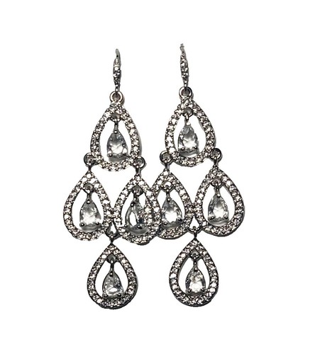 Funky Chandelier Pierced Earrings - Silver Tone & Rhinestones w