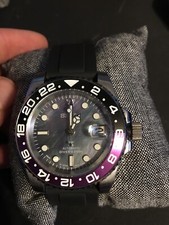 Seiko Mod Watch, Submariner style, Purple and Black with Purple Dial