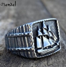 MENDEL Mens Stainless Steel Nautical Sailor Marine Pirate Ship Ring Size 8-15