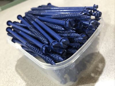 (100) 1/4'' X 5'' Hex Washer Head Masonry Concrete Screw Tapcon Anchor Blue