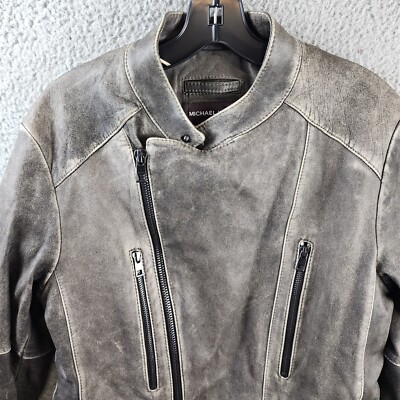 Michael Kors Washed Leather Racer Jacket Men's M Black Full Michael Kors Washed Leather Racer Jacket Men's M Black Full