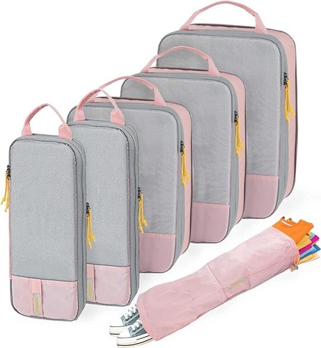 UPADAY Compression packing Cubes Set of 6 Travel Packing Cube-Nylon & Mesh Pink