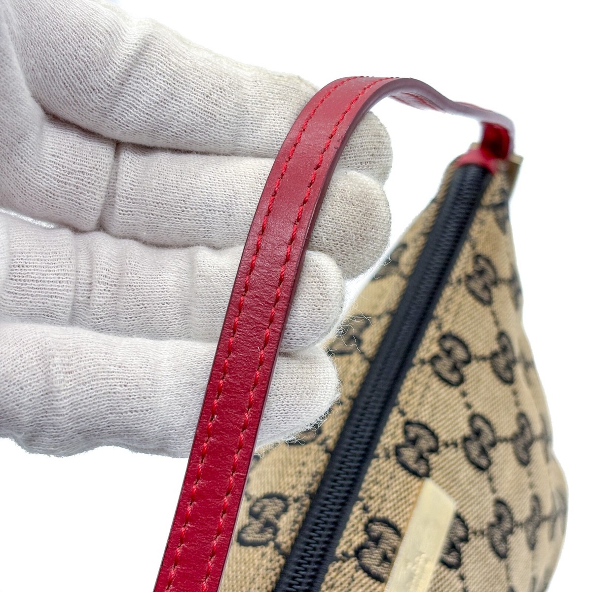 GUCCI Accessory Pouch Handbag Purse GG Canvas Brown Black