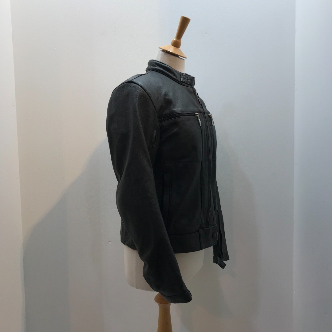 BMW Motorcycle Jacket 40 Black Leather w/ Armour Short Zip P2P 49cm