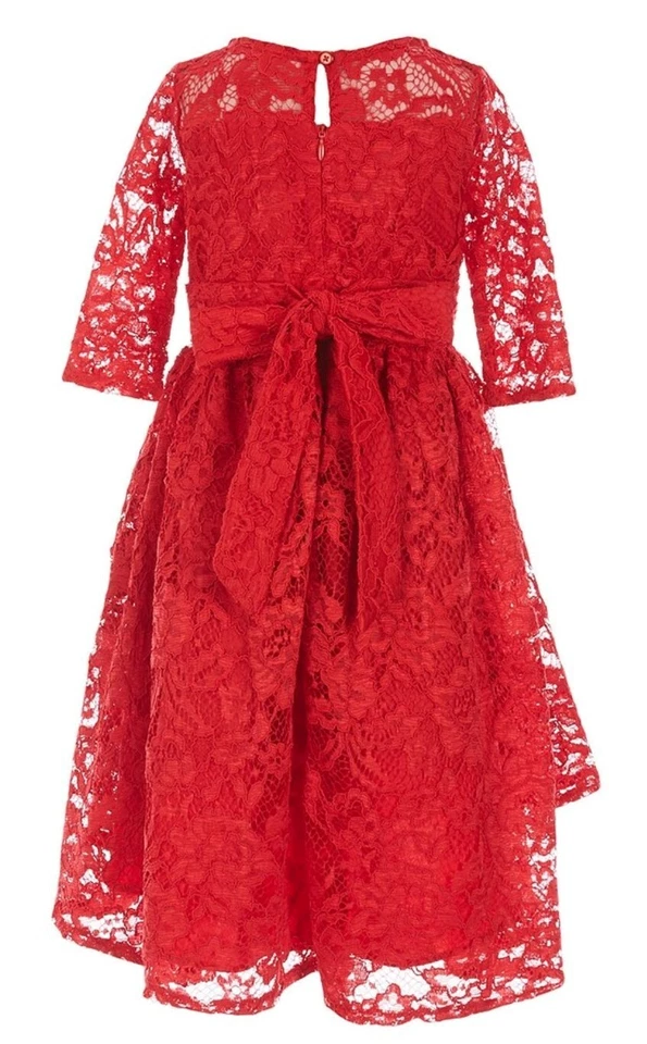 Laura Ashley Little Girl's Pretty In Red Lace & Roses Fanciful Dress-Size-6 - Image 3 of 4