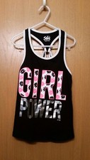 Justice "Girl Power" Flower RacerBack Tank Sz 8 Black Pink White Silver