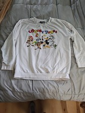 Vintage 90s Looney Tunes Crewneck Sweatshirt Pullover Gray LG/XL Embroidered Taz