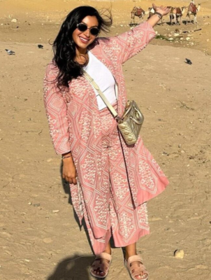 Zara Long Embroidered Rustic Kimono Pink White XS-S Extra Small