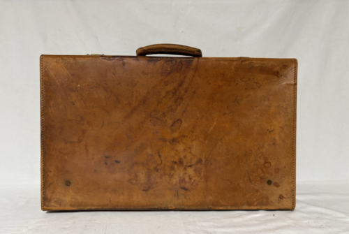 Antique English Leather Suitcase English Lever - Picture 2 of 15
