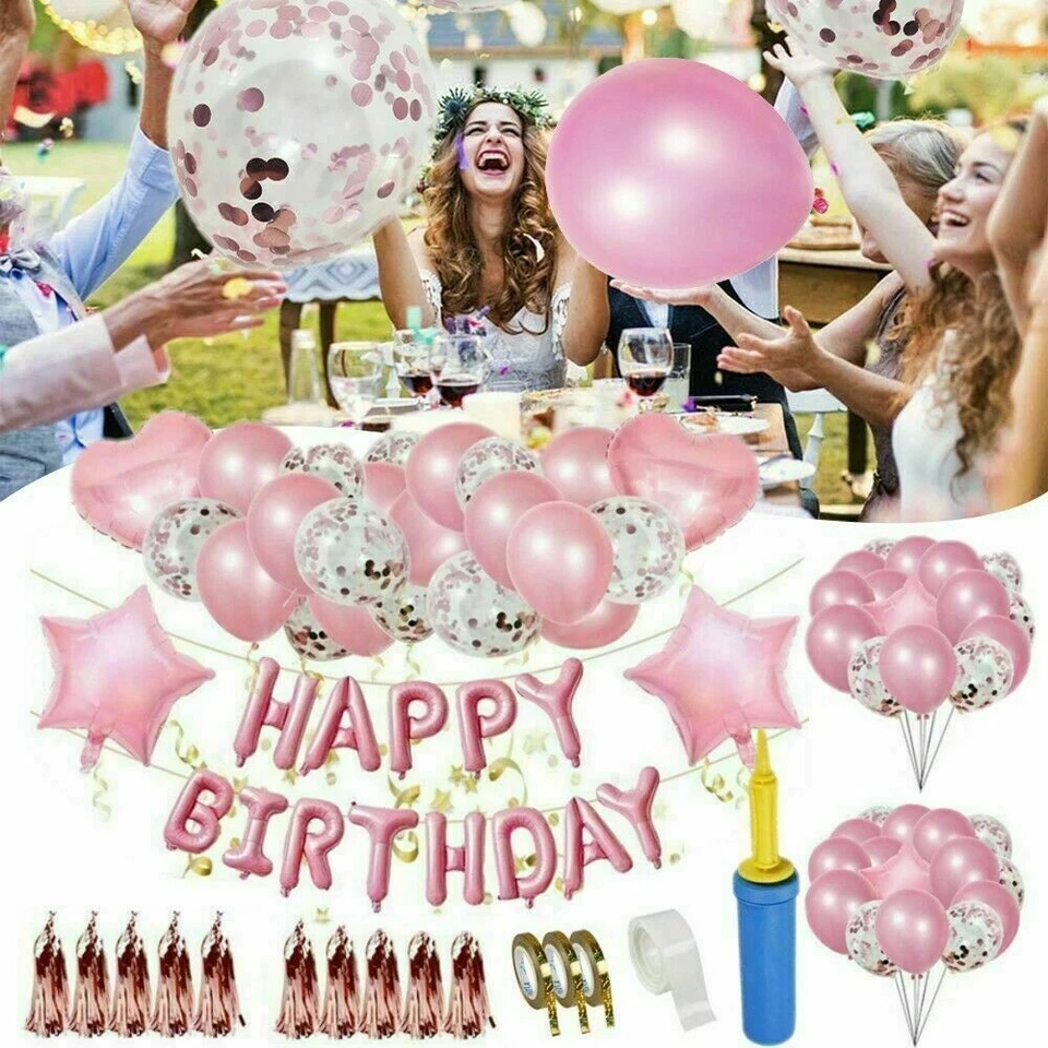 48Pcs Pink Heart Shaped Happy Birthday Foil Balloon Set Birthday Party Supplies - Image 2 of 4