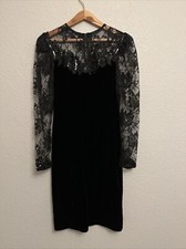 VINTAGE Scott Mclintock Dress Made in USA Velvet Lace Formal Black 80s 90s Sz 6