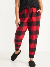NWT Old Navy Printed Flannel Jogger Pajama Pants Red Buffalo Plaid Women Small