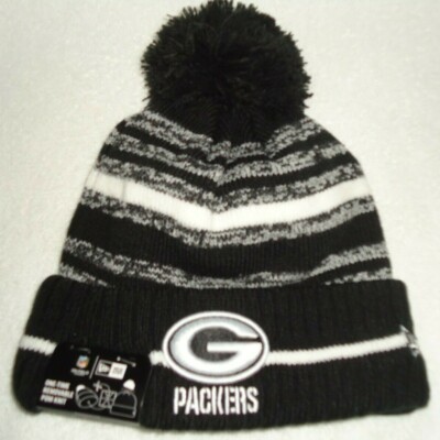 GREEN BAY PACKERS NFL 2021 NEW ERA BLACK KNIT BEANIE W/ REMOVABLE POM NEW/  TAGS