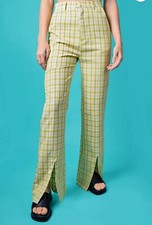 Daisy Street Pants Womens XS Plaid Retro Front Hem Slits 70's Urban Outfitters