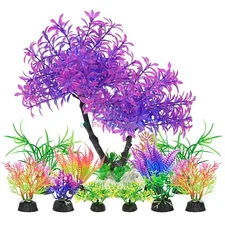AQUANEAT Artificial Fish Tank Plants, Aquarium Plastic Tree Decoration Set,11pcs