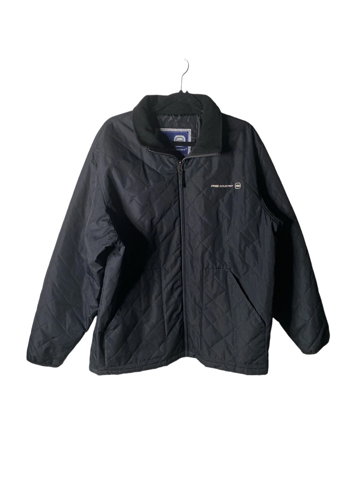 Free Country Mens Quilted Down Jacket Size XL Black Zip Button Closure